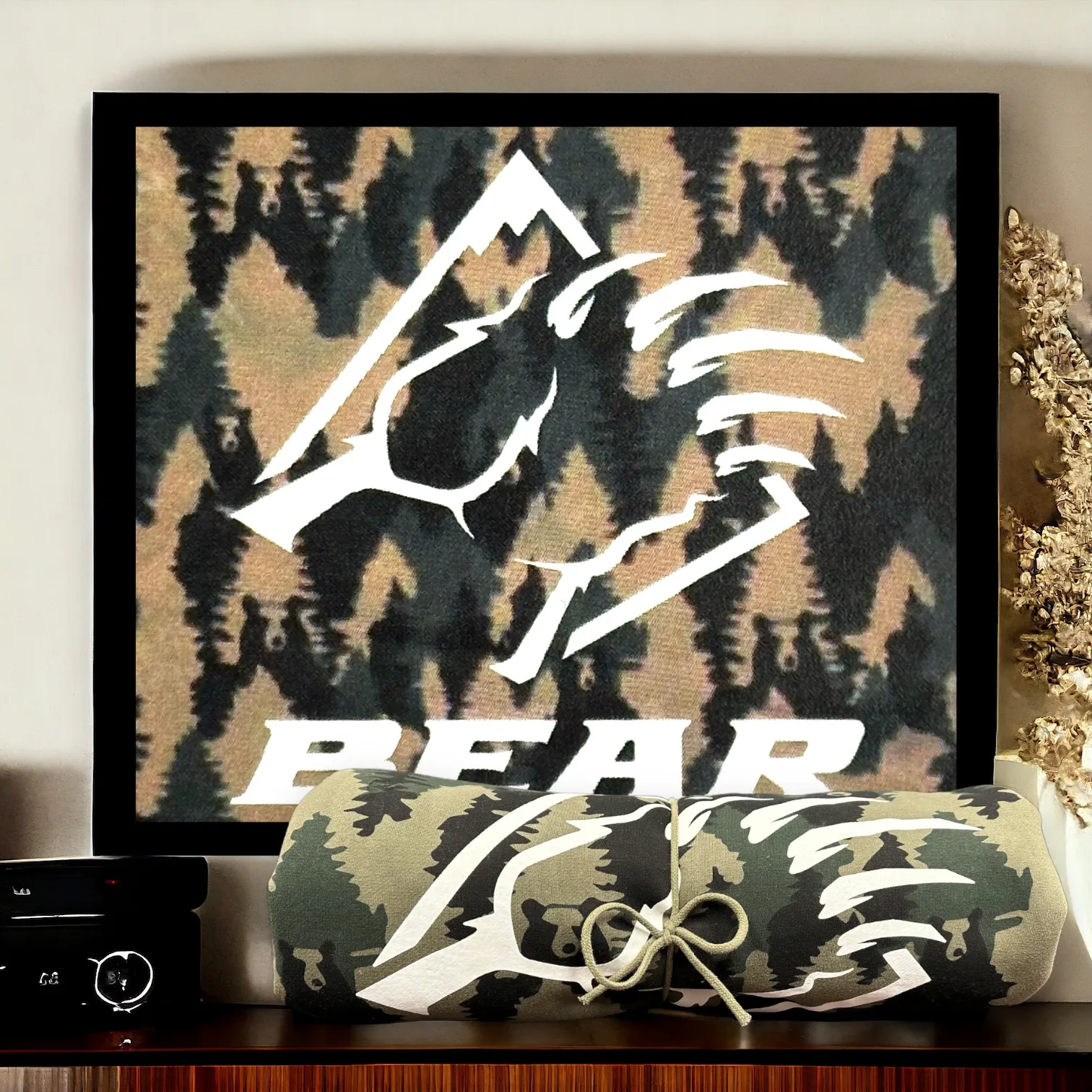 Camo with bears Bear Mountain logo bear claw blanket